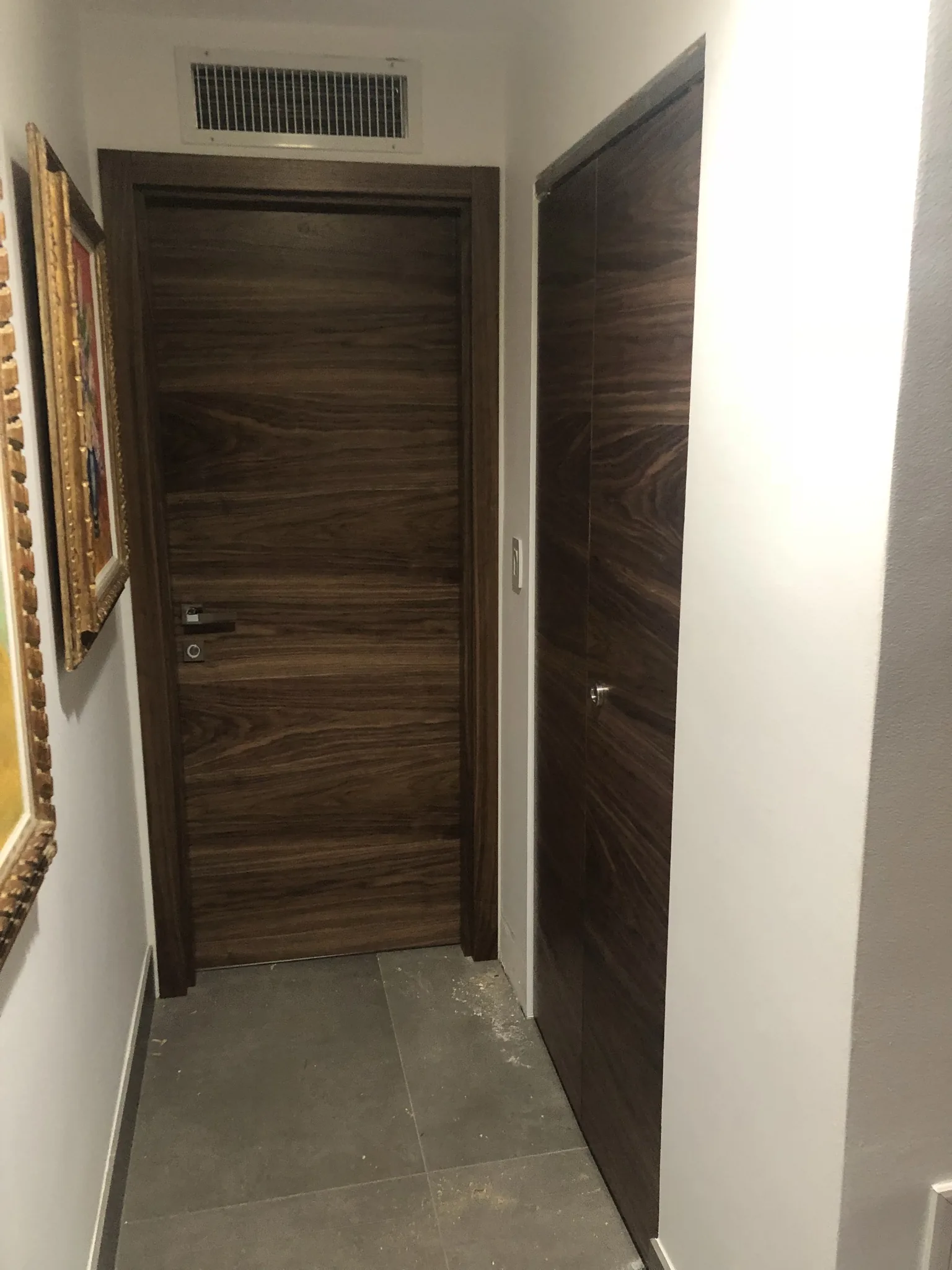 Walnut woodgrain doors — interior door supplied and installed by Slab & Trim